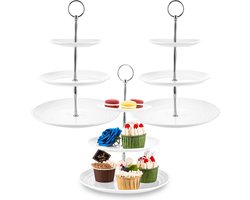 Set van 3 Witte Ronde Taartplateaus etagère voor Cupcakes en Gebak