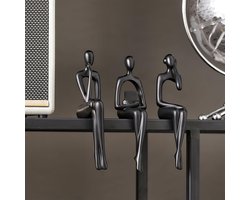 Set van 3 zittende menselijke decoratiebeelden Zwarte hars abstracte kunstsculpturen Luxe woondecoratie voor woonkamer TV-kast wijnkast Moderne minimalistische tafeldecoratie