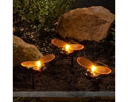 Set van 3 zonne-energie tuinlampen in de vorm van bijen - Decoratieve en waterdichte buitenverlichting