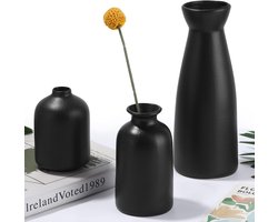 Set van 3 Zwarte Keramische Vazen - Scandinavisch & Minimalistisch Design voor Woondecoratie