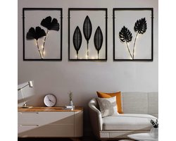 Set van 3 Zwarte Metalen Wanddecoratie Verticaal - Modern Woonaccessoire