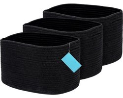 Set van 3 zwarte opbergdozen voor de badkamer voor planken | Opbergmanden voor speelgoed | Opbergdozen voor kleding | Kleine manden voor opslag | Katoenen touwmand | Desktop Organizer