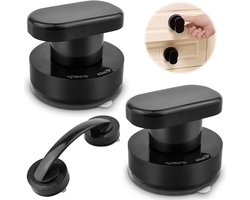 Set van 3 zwarte zuignapgrepen voor glazen deur - kast - lade - koelkast - balkon - draagbare mobiliteitshendel - accessoires voor thuisgebruik