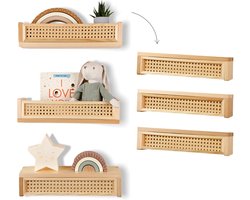 Set van 3 Zwevende Rotan Wandplanken voor Kinderkamer en Babykamer