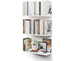 Set van 3 zwevende wandplanken in witte uitvoering met metalen beugels - ruimtebesparende opbergoplossing