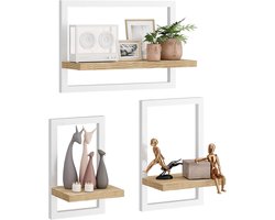 Set van 3 zwevende wandplanken voor opslag en decoratie, ideaal voor kantoor, slaapkamer en keuken in licht hout