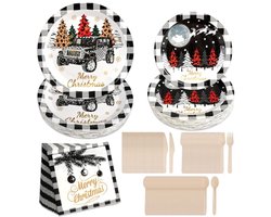 Set van 300 Kerst Tafeldecoratie voor 50 Personen met Papieren Borden, Servetten en Bestek