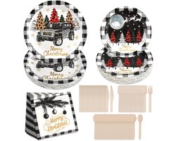 Set van 300 Kerst Tafeldecoratie voor 50 Personen met Papieren Borden, Servetten en Bestek