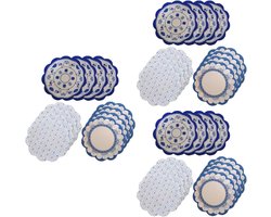 Set van 36 Wegwerp Serviesplaten voor Feesten, Papieren Dienbladen in Blauw en Wit, Ideaal voor Buffet en Catering