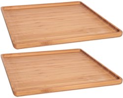 Set van 3x stuks bamboe houten dienbladen 26 x 26 cm met opstaande rand vierkant - Serveerbladen/dienbladen van hout