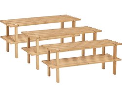 Set van 3x stuks bamboe houten schoenenrek/schoenenstandaard 2-laags 70 x 26 x 30 cm - schoenen opbergen