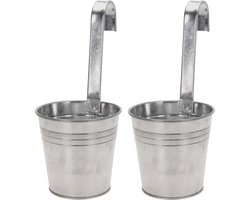Set van 3x stuks bloempotten/plantenbakken zinken emmertjes met ophanghaak 21 x 13 x 29 cm - Balkon/schutting plantenpot