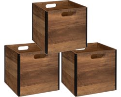 Set van 3x stuks opbergmand/kastmand 29 liter donker bruin van hout 31 x 31 x 31 cm - Opbergboxen - Vakkenkast manden