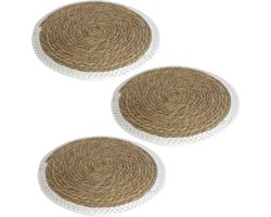 Set van 3x stuks pannen onderzetter van zeegras rond 34 x 34 cm - Kookpannen/bakpannen op tafel zetten