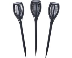Set van 3x stuks pro garden solar fakkels/toorts - zwart - met vlam effect - zonne-energie - 49 cm - tuinverlichting