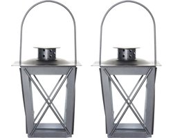 Set van 3x stuks zilveren tuin lantaarn/windlicht van ijzer 12 x 12 x 16 cm - Tuinverlichting - Kaarsenhouders - Lantaarns