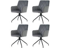 Set van 4 - 360° draaibare eetkamerstoelen met ruitpatroon - gestoffeerde fauteuil - loungestoelen - stoelen in de slaapkamer woonkamer - studeerkamer - donkergrijs