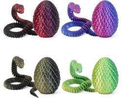 Set van 4 3D Geprinte Slang Speelgoed en Draak Eieren voor Pasen en Kerst Decoratie, Unieke Dieren Speelgoed voor Op Bureau