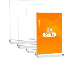 Set van 4 Acryl A6 Transparante Tafelstandaards - Dubbelzijdige Displayhouders voor Menu's, Foto's en Tafelplaten