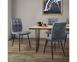 Set van 4 Antraciete Eetkamerstoelen - Kunstlederen Keukenstoelen met Rugleuning en Ergonomisch Design