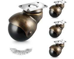 Set van 4 Ball Wheels met 50mm Draaitafel voor Stoel - Kast - Bank (Antiek Messing)