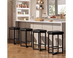 Set van 4 barkrukken 61 cm, zwart PU-leer met voetsteun en metalen X-frame