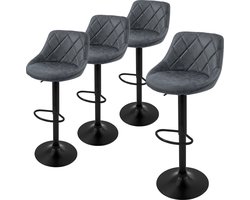 Set van 4 barkrukken antraciet kunstlederen bekleding met rugleuning en voetensteun in hoogte verstelbaar 62-82 cm ML-Design