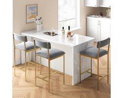 Set van 4 barkrukken, barkrukken met rugleuning en een bredere, gevoerde zitting, 65 cm hoge keukenstoelen met voetensteun voor keukeneiland of bar, eenvoudig te monteren, goud en grijs