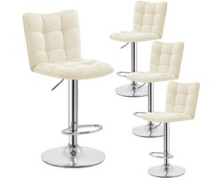 Set van 4 barkrukken, barstoelen, 360 graden draaibaar, keukenstoelen met rugleuning en voetensteun, barstoel, PU-kunstleer, zithoogte 62,5 cm - 83 cm, voor de keuken/bar/salon, in hoogte