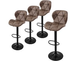 Set van 4 barkrukken bruin kunstlederen bekleding met rugleuning en voetensteun in hoogte verstelbaar 59-79cm ML-Design
