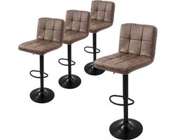 Set van 4 barkrukken bruin kunstlederen bekleding met rugleuning en voetensteun in hoogte verstelbaar 63-83cm ML-Design