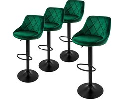 Set van 4 barkrukken groen fluwelen bekleding met rugleuning en voetensteun in hoogte verstelbaar 62-82cm ML-Design