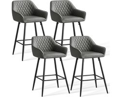 Set van 4 Barkrukken met Armleuning en PU-Bekleding - Hoge Bistrostoelen met Metalen Poten