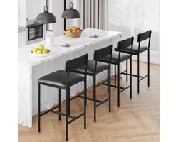 Set van 4 barstoelen, keukenbarstoelen met voetsteun, 64,8 cm hoge gestoffeerde stoelen met rugleuning, 2 barstoelen op aanrichthoogte voor bar en keukeneiland, eenvoudige montage