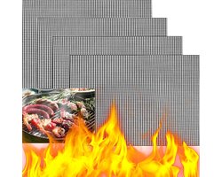 Set van 4 BBQ Grill Mesh Mat - Non Stick BBQ en Bakmat - Herbruikbare Grill Net - Barbecue Bakmat - Teflon Grillmat voor Grillen - Koken - Bakken - Barbecue (40 * 30cm)
