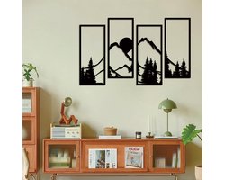 Set van 4 bergketen kunst aan de muur, modern minimalistisch decor enkele lijn zonsondergang metalen muur kunst, thuis hangende wanddecoratie voor slaapkamer keuken woonkamer (zwart)