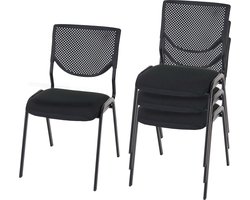 Set van 4 bezoekersstoelen T401, stapelbare conferentiestoel, stof/textiel ~ zitting zwart, poten zwart