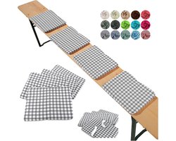 Set van 4 Bierbanken met Kussens voor Biertent en Tuin - Geruit Grijs