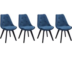 Set van 4 blauwe NORA fluwelen stoelen met kussen