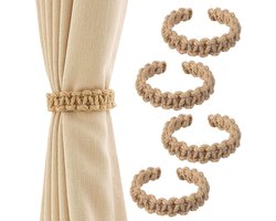 Set van 4 Boho Gordijnhouders zonder Boren - Decoratieve Linnen Gordijnhouders voor Woonkamer, Slaapkamer en Keuken