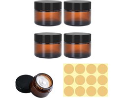 Set van 4 Bruine Glazen Jars van 30ml - Lege Potjes voor Crème, Lotion en Monsters - Draagbare Navulbare Containers voor Cosmetica