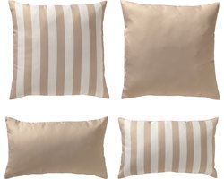 Set van 4 buitenkussens - Streepjes - Beige - 45x45 cm - 30x50 cm
