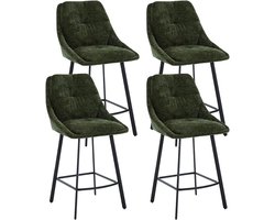 Set van 4 chenille hoge stoelen – Moderne keuken- en ontbijtbarkrukken met dubbele rugleuning, zwarte poten – Groen