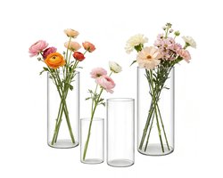 Set van 4 cilindervazen van borosilicaatglas, transparante glazen vazen voor bloemen en kaarsen, modern design voor woonkamer, tafeldecoratie, bruiloften en verjaardagen, 4 stuks