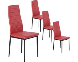 Set van 4 comfortabele eetkamerstoelen met rugleuning - Stijlvolle keukenstoelen in het rood