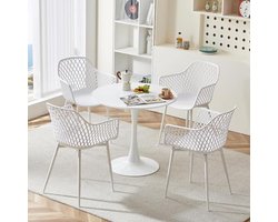 Set van 4 comfortabele keukenstoelen met armleuningen voor woonkamer en eetkamer - Wit