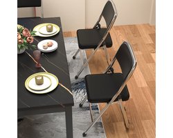 Set van 4 Comfortabele Opvouwbare Stoelen – Leren Bezoekersstoelen en Eetkamerstoelen – Padded Keukenstoelen voor Binnen, Buiten en Vergaderruimtes, Zwart