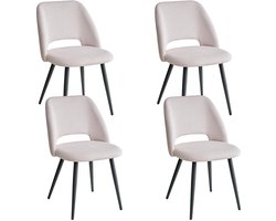 Set van 4 Corduroy Eetkamerstoelen – Stijlvolle Gestoffeerde Stoelen met Zachte Zitting – Ergonomisch Ontwerp – Comfortabele Stoelen voor Woonkamer & Eetkamer - Beige