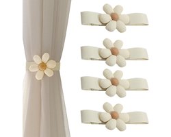 Set van 4 Creatieve Gordijnhouders met Elastische Band, Mooie Bloemvormige Decoraties voor Hotelramen, Woonkamers en Cafés, Beige