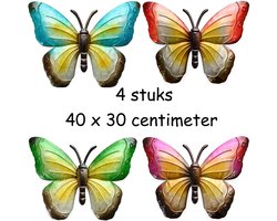 Set Van 4 Decoratie Muur Vlinders - XL Formaat - Metaal - Voor Binnen En Buiten - 40 x 30 cm